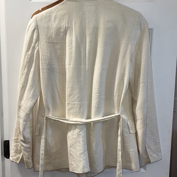 nude linen blazer with tie - Picture 7 of 8